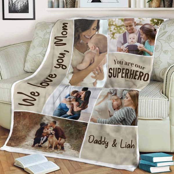 mothers day gifts for new mom: we love you mom collage blanket