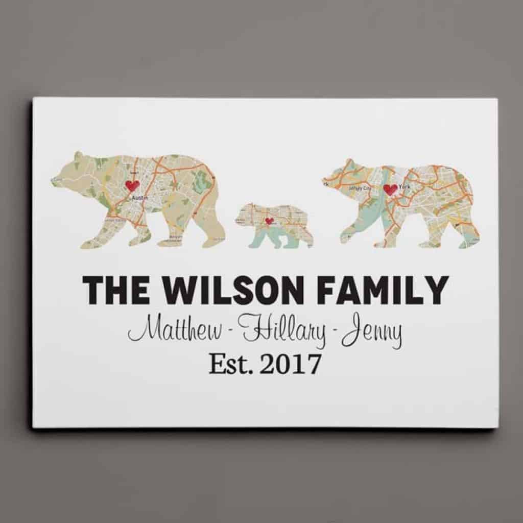 new father gifts: Bear Family Map Canvas
