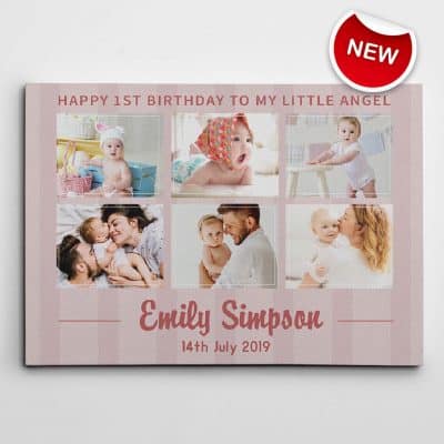 personalized baby gifts for girls: Happy 1st Birthday Photo Collage Canvas