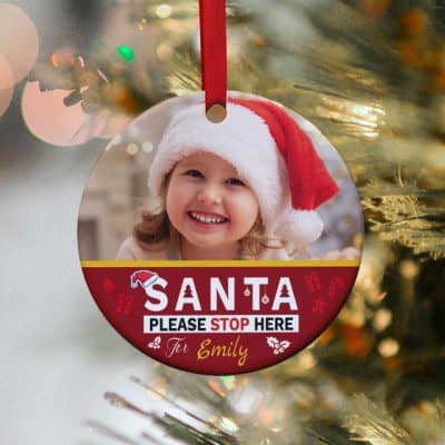 baby girl personalized gifts: Santa Please Stop Here Ornament