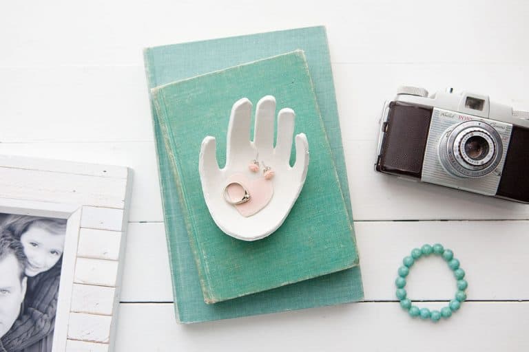 homemade mother's day gifts for grandma: child handprint clay jewlery-dish