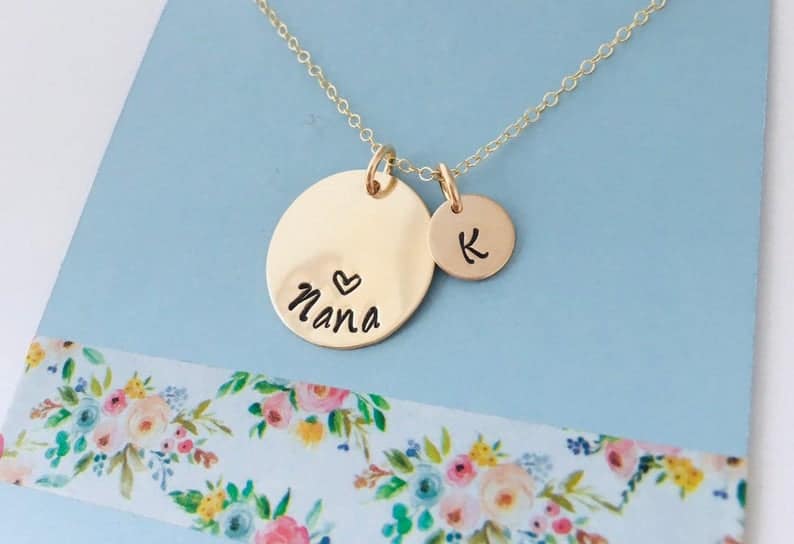gift for new grandma: custom necklace with title and baby's initial
