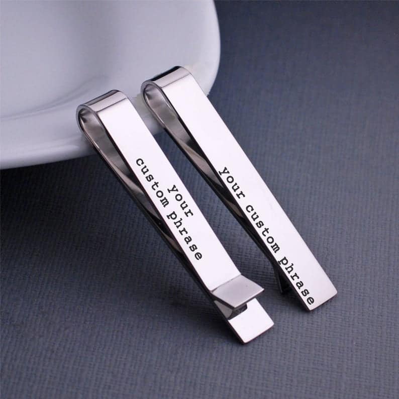 creative anniversary gifts for him: custom tie clip