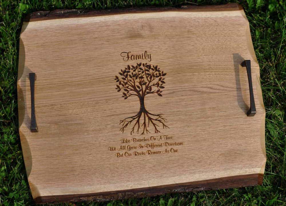 family tree custom serving tray as a parent wedding gift