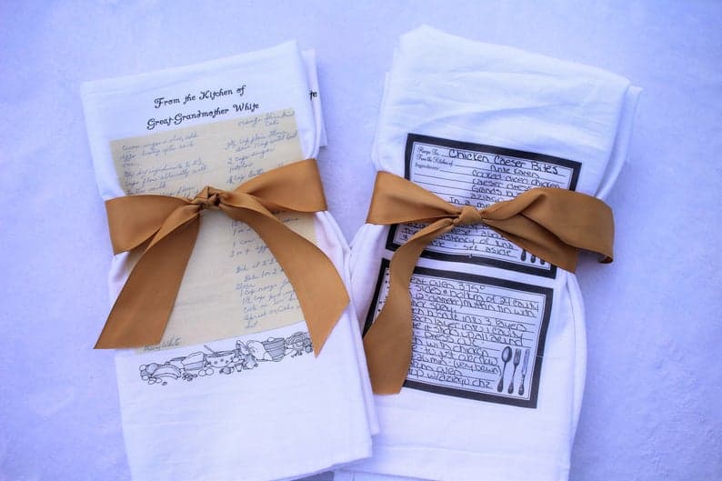 personalized grammy gifts: custom recipe tea towel