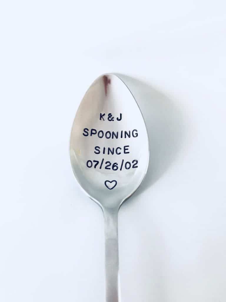 cute anniversary gifts for him: spooning since engraved spoon