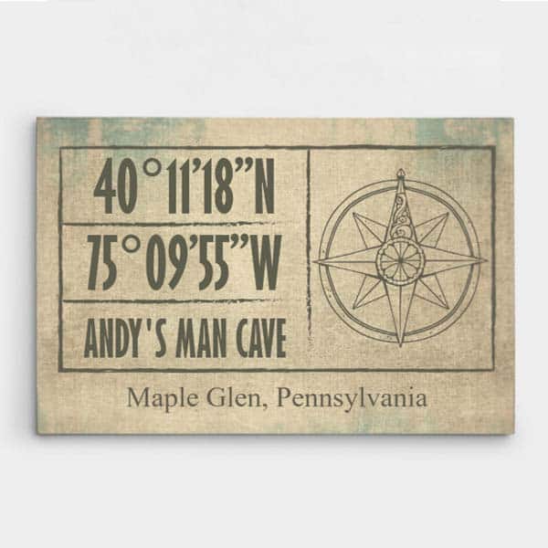 house warming gifts for guys:  GPS Coordinates Custom Canvas Print