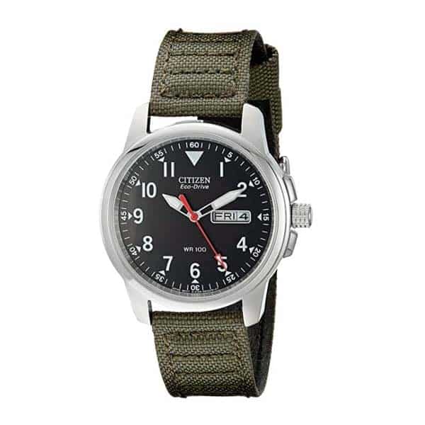 Stainless Steel Watch with Green Canvas