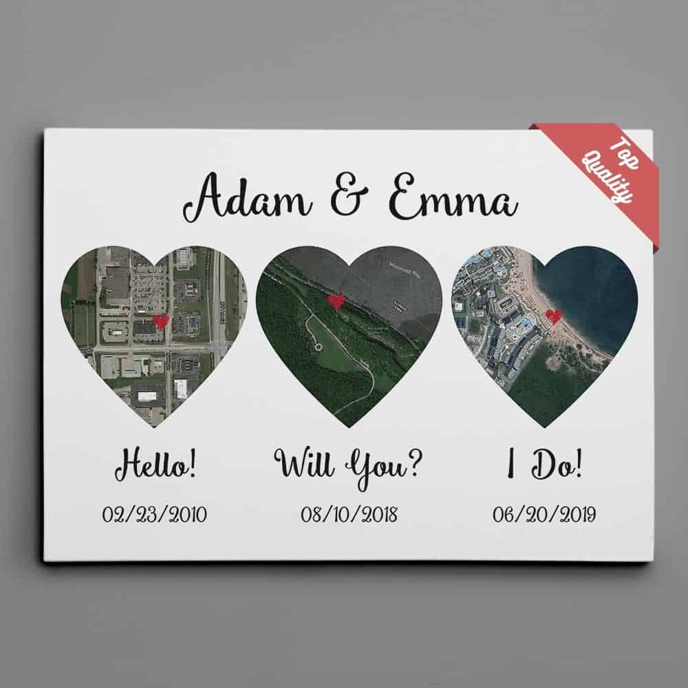personalized gifts for husband for anniversary: hello will you i do map canvas print