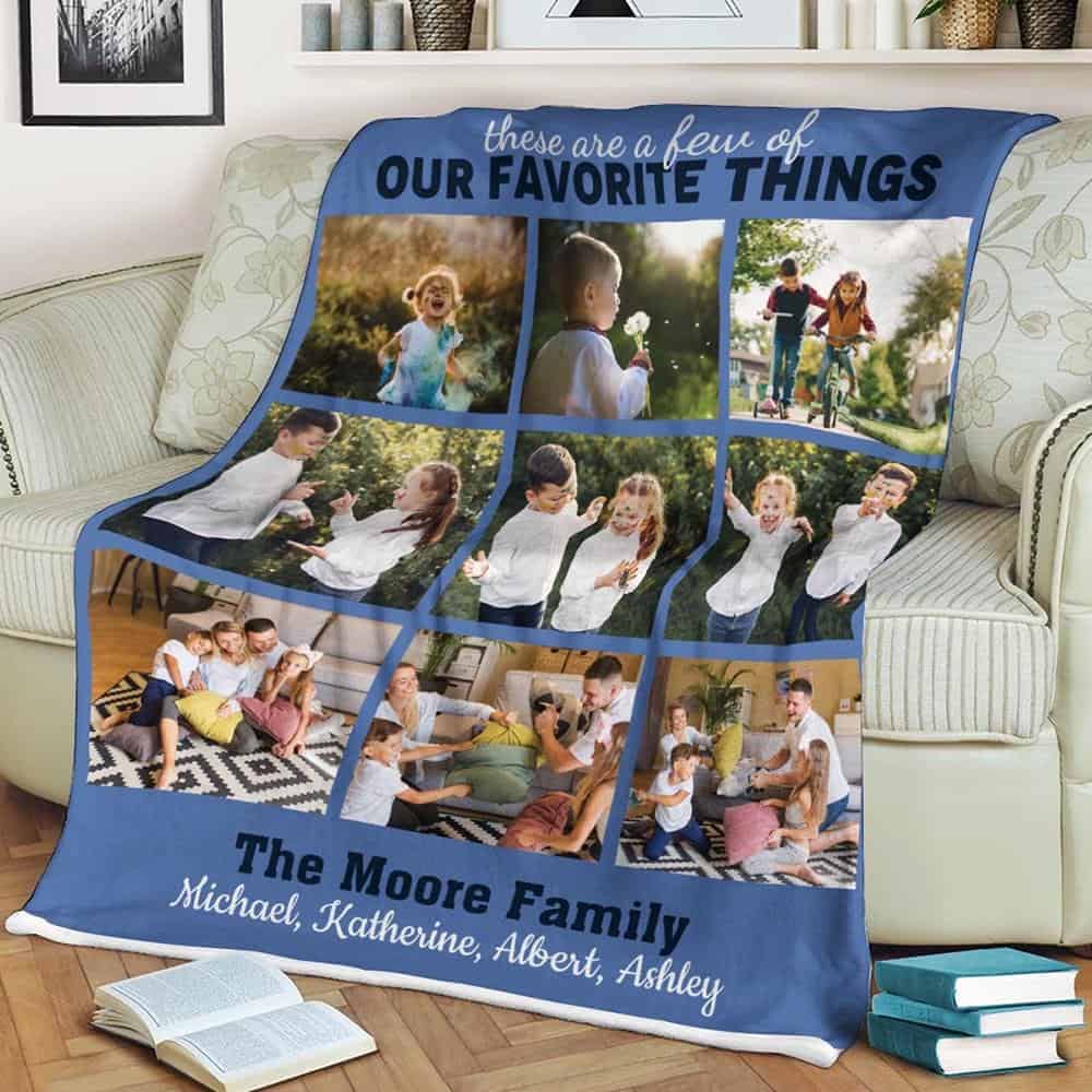a photo collage blanket as a gift for husband on fathers day