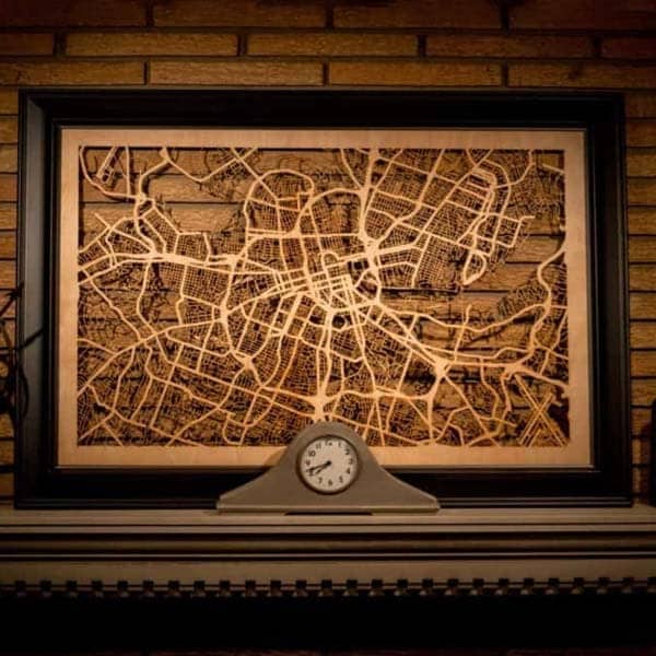 gift for new homeowner man: wooden city map cutout