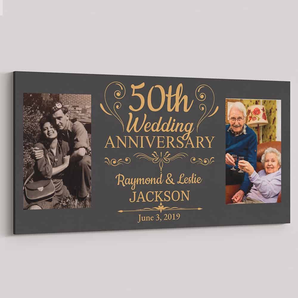 50th wedding anniversary canvas print - a gold themed gift