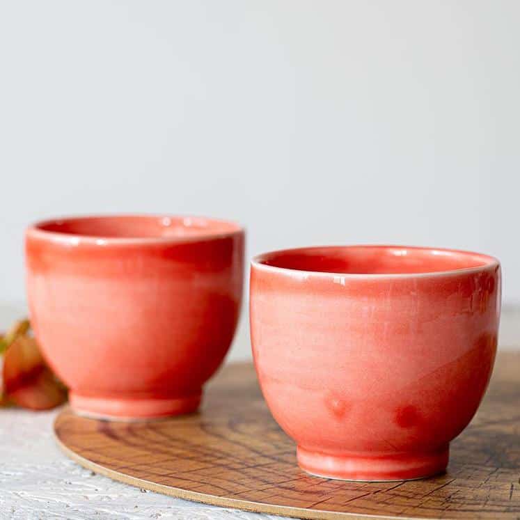 coral pottery teacups set - traditional 35th anniversary gift