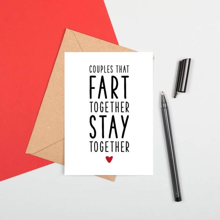 a funny card for boyfriend - couples that fart together stay together