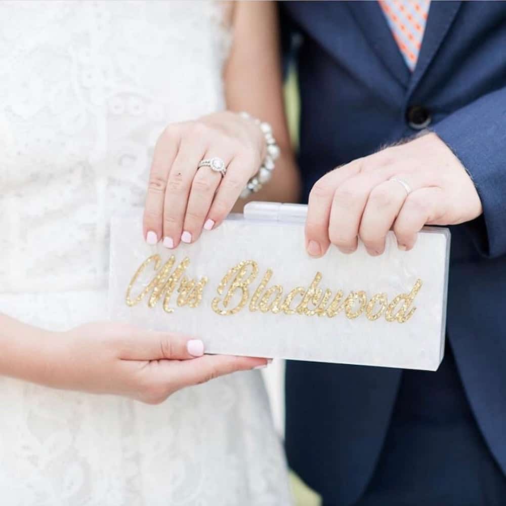 a clutch for bride as a wedding gift from groom