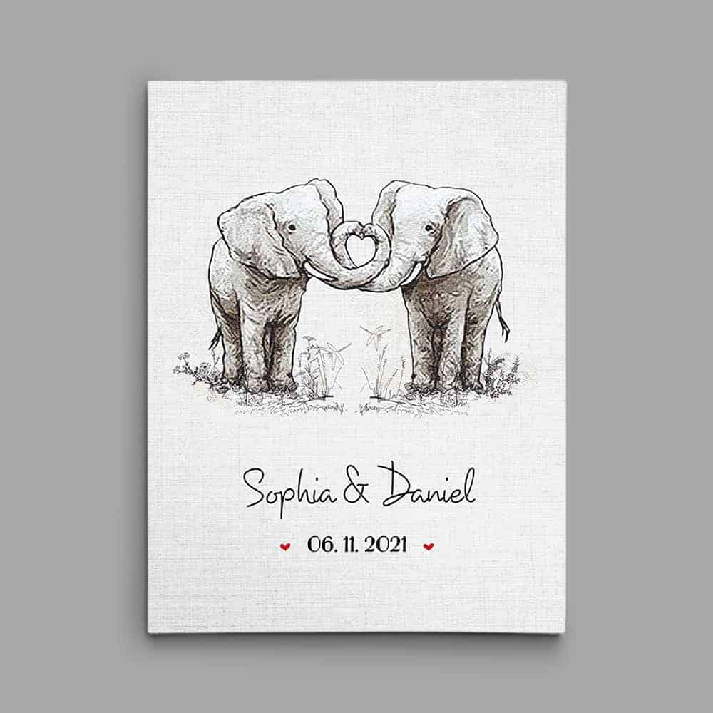 marriage anniversary gift for friend: Elephant Couple Custom Canvas Print