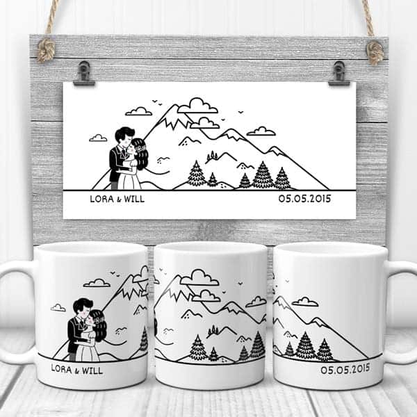 gifts from dad to daughter on wedding day: Mountain Wedding Couple Mug