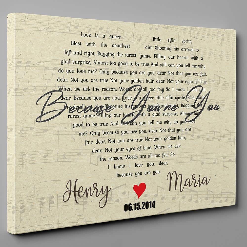 canvas print with personalized song lyrics and names - wedding day gift for the bride