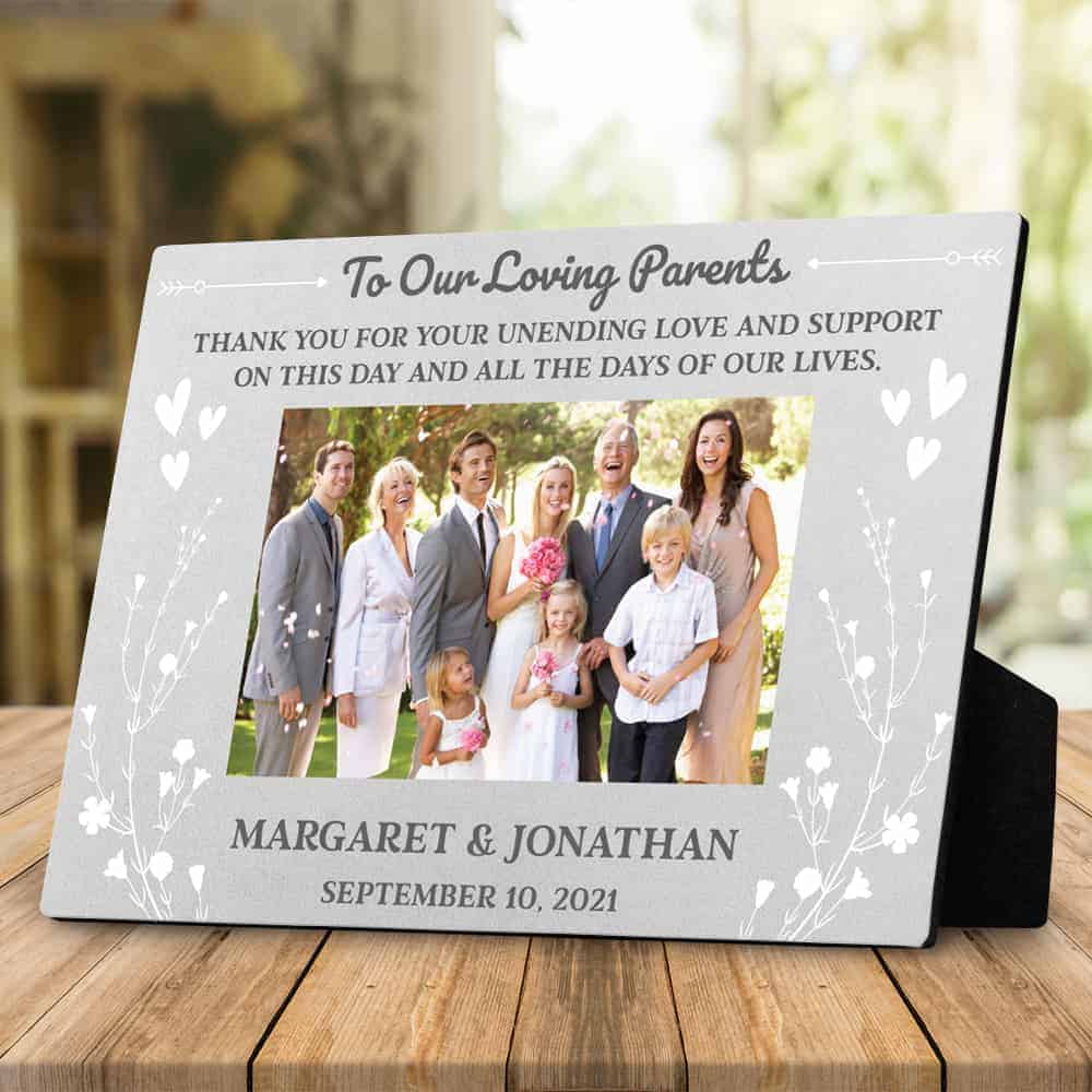 thank you for your support on this day wedding photo plaque for parents