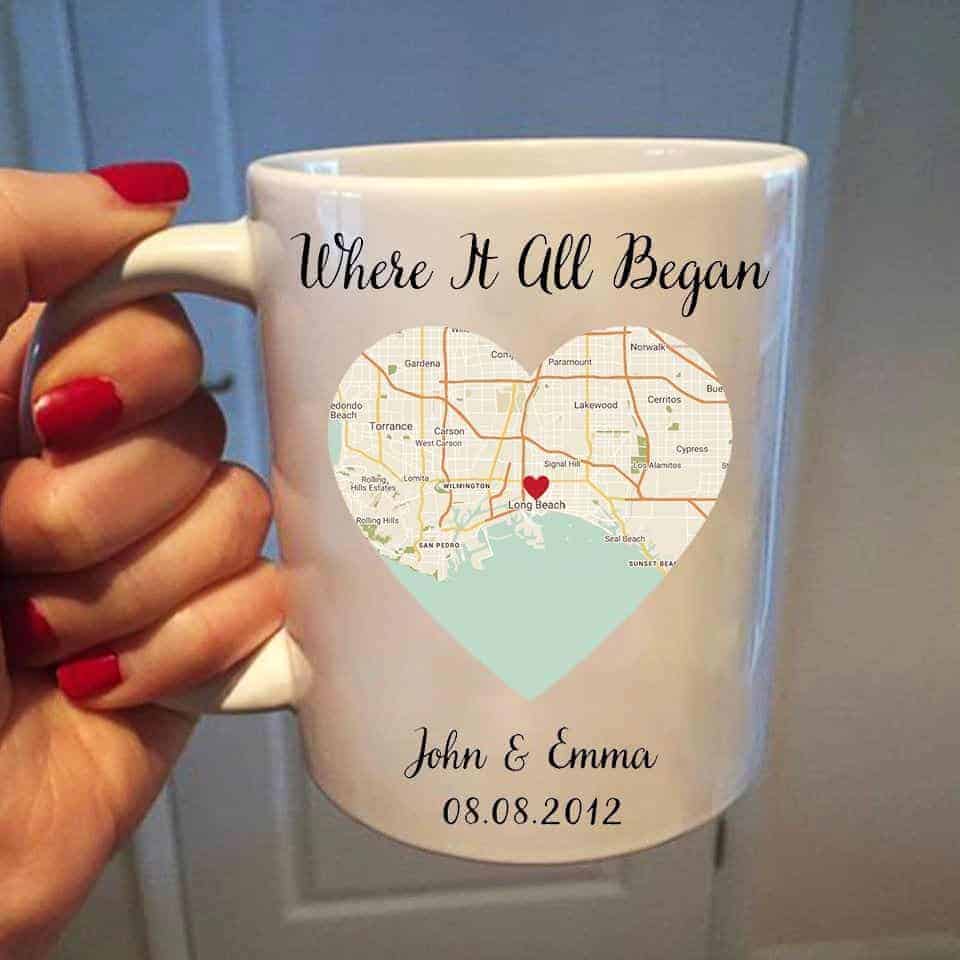 marriage anniversary gifts for friends: Where It All Began Custom Map Mug