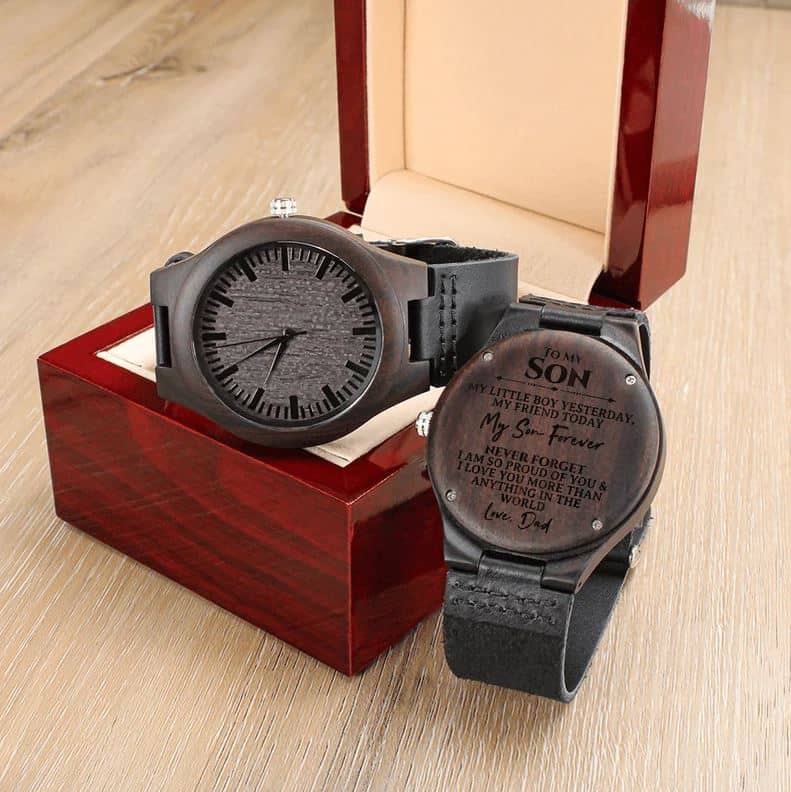 wedding gifts for son from dad: engraved wood watch