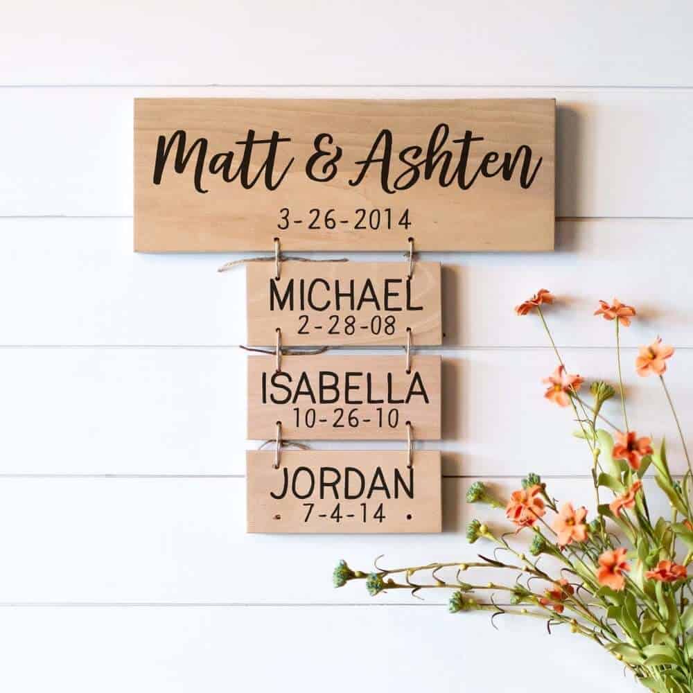 a family wood sign as a wedding gift for a couple living together
