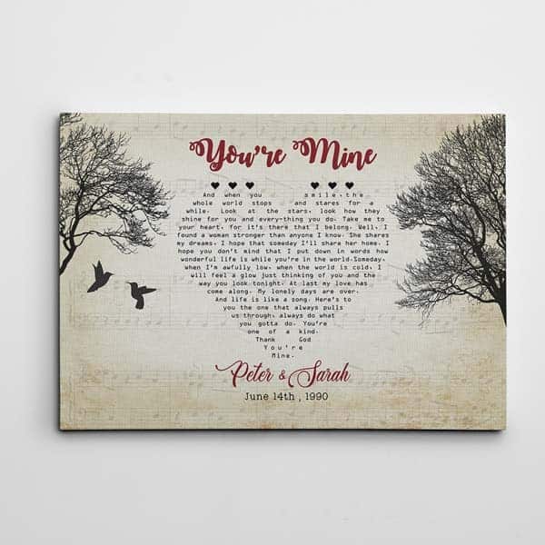 Lovebird Song Lyrics Wall Art: appropriate wedding gift for son