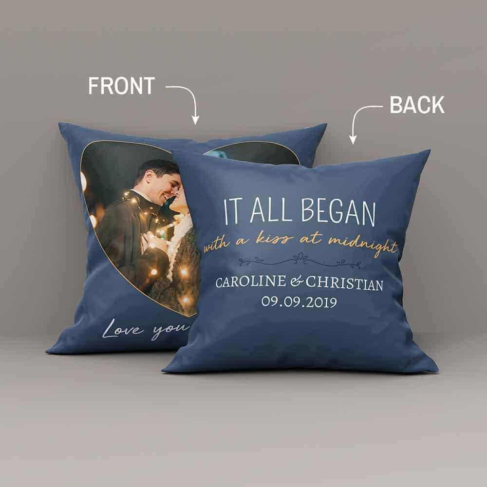 gift ideas for new boyfriend: It All Began Custom Photo And Name Suede Pillow