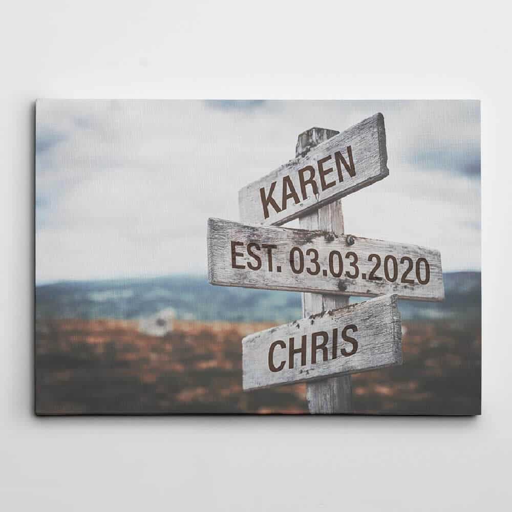 wedding street sign canvas print for couples who live together