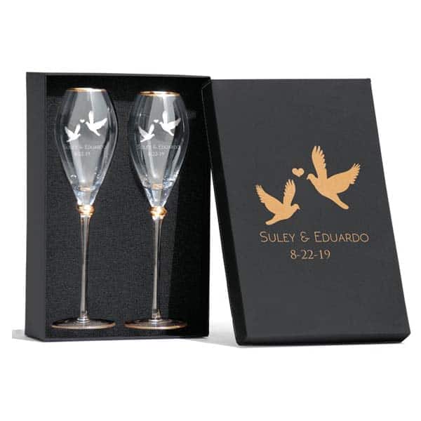 Love Birds Champagne Flutes: wedding gift for elderly couple