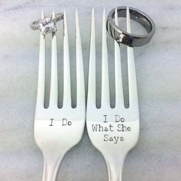 I Do What She Says Wedding Forks: gag wedding gifts