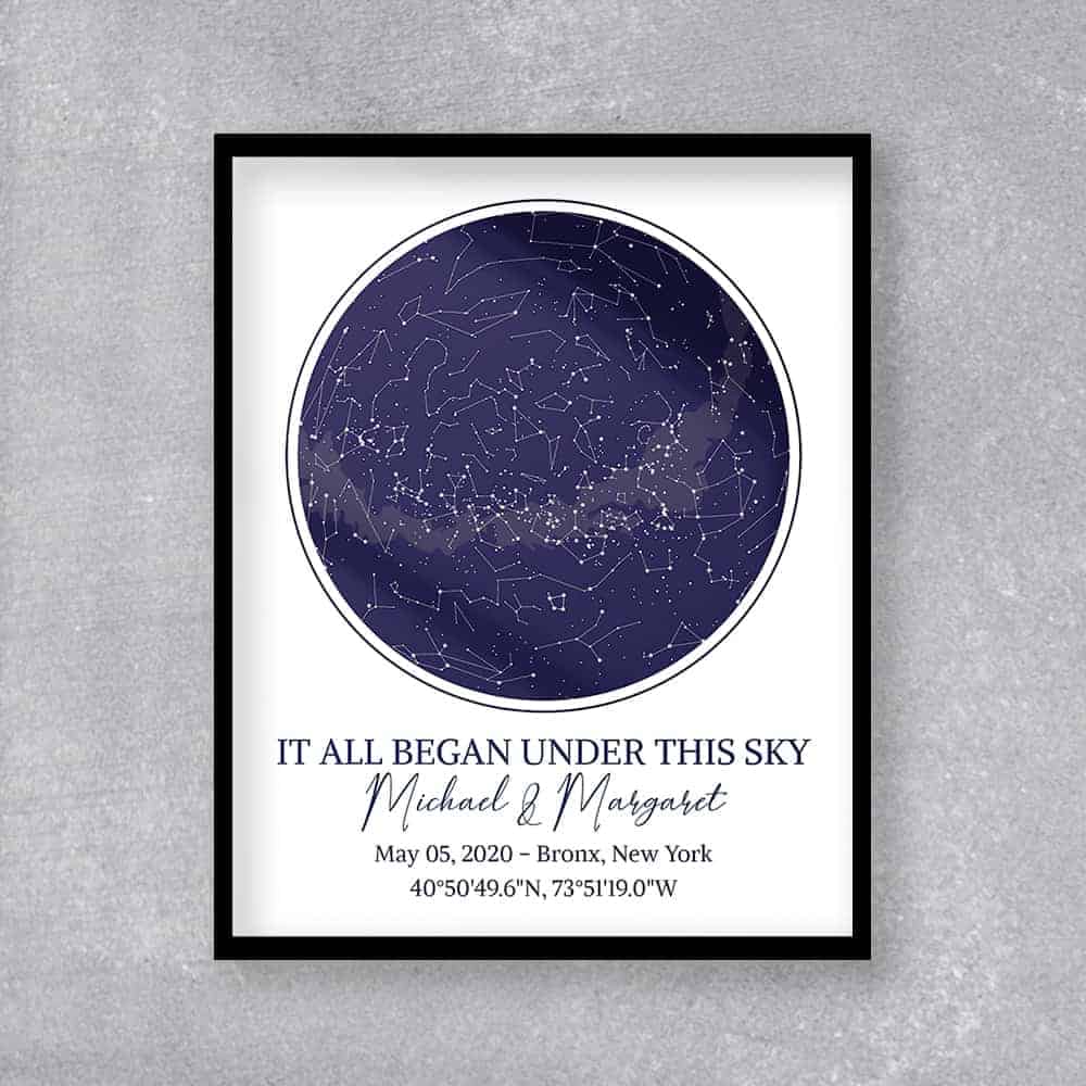 best last minute wedding gifts: star map frame print
