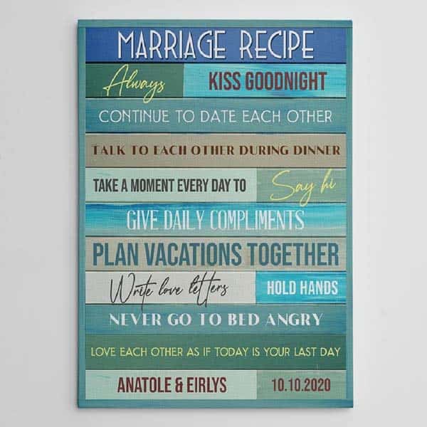 Marriage Recipe: funny gifts for bride and groom