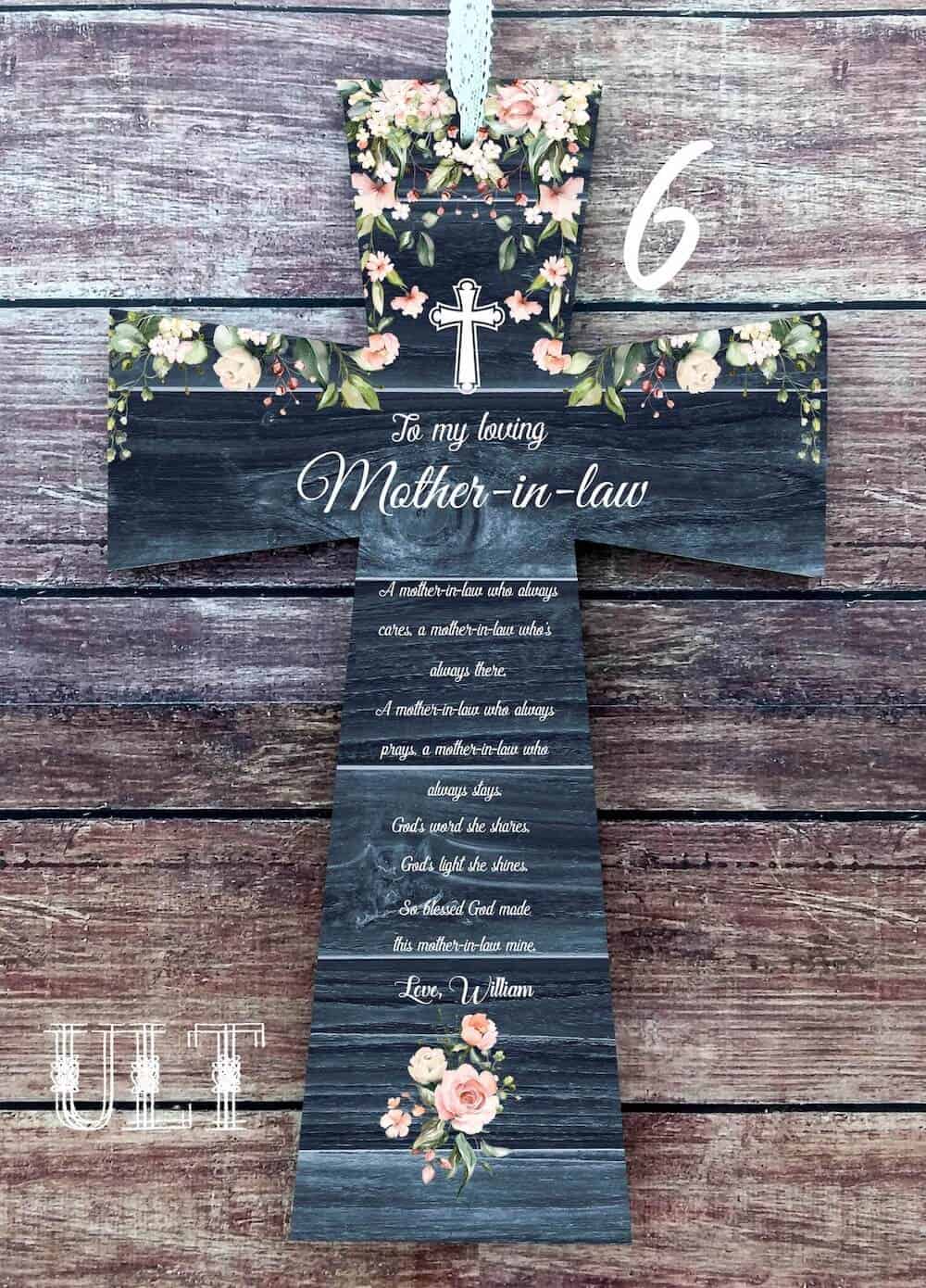 mother in law wooden cross sign