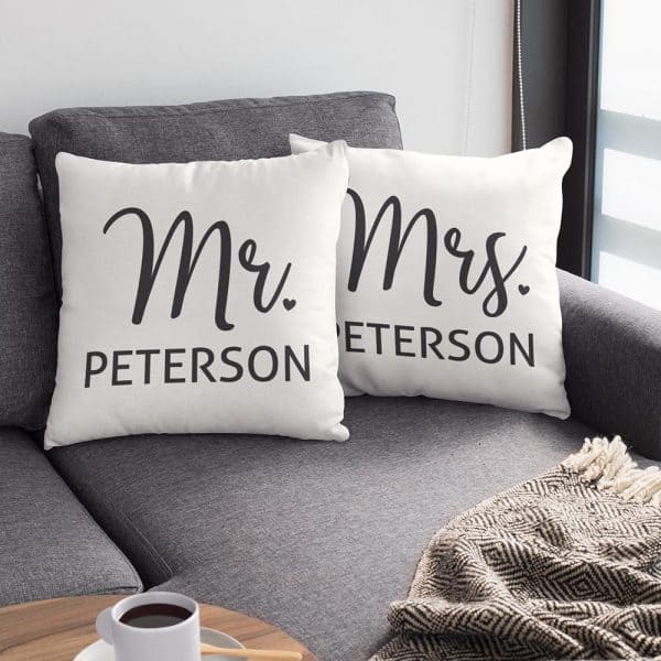 Mr And Mrs Custom Name Suede Pillow