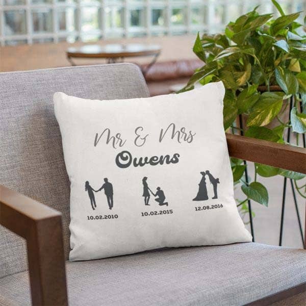 gift ideas for a last minute wedding: Silhouette Relationship Timeline Pillow