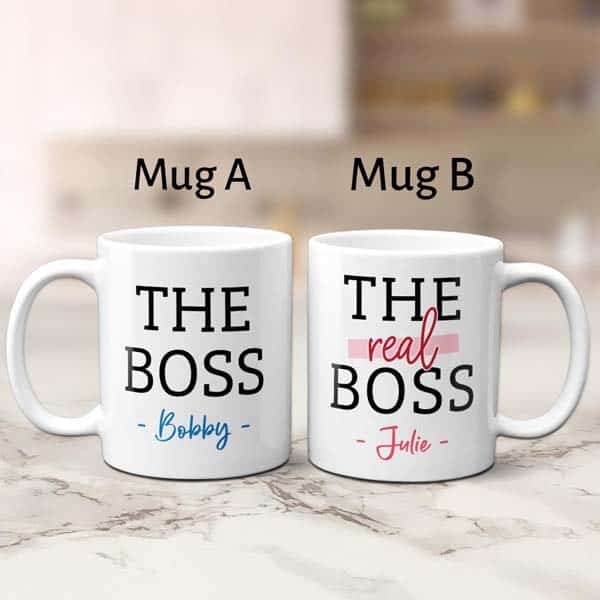 The Boss & The Real Boss Coffee Mugs: gag gifts for wedding couples