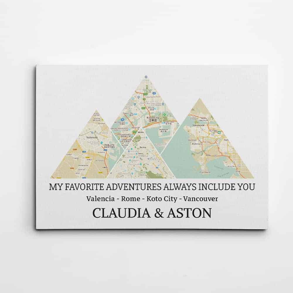 girlfriend gift ideas: My Favorite Adventures Always Include You Map Art Custom Canvas Print