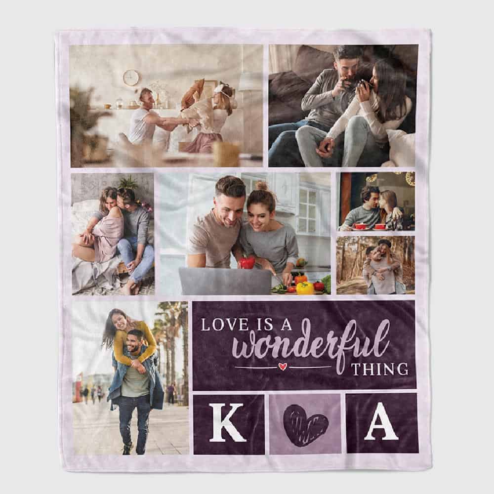 girlfriend gift ideas: Love Is A Wonderful Thing Custom Photo Collage Blanket