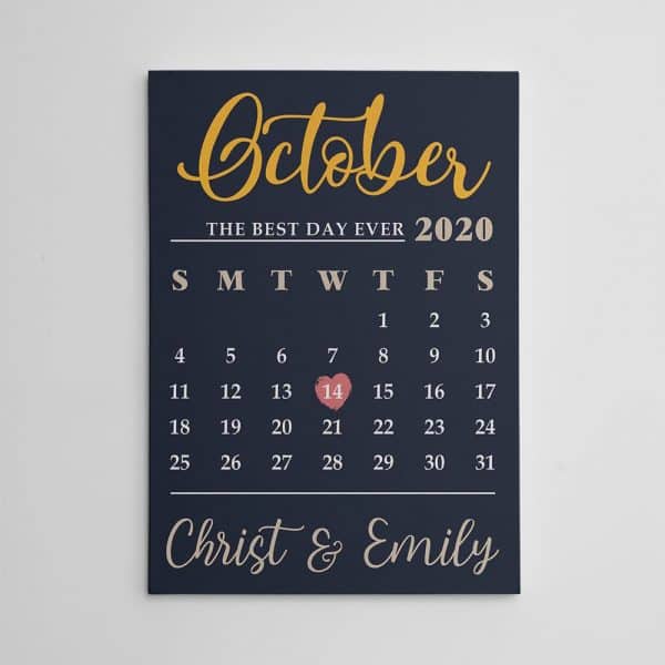 Wedding Date Calendar Canvas Print for couple who have everything
