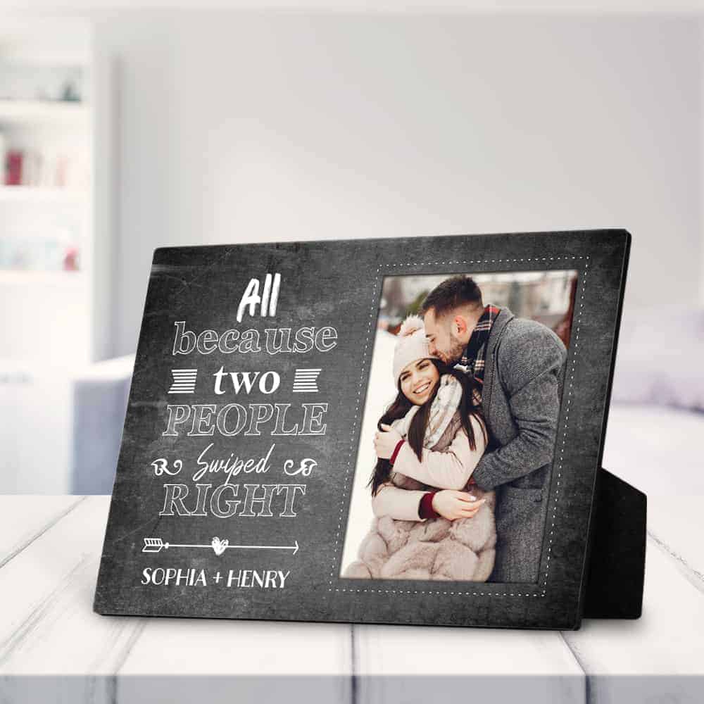 all because two people swiped right desktop photo plaque