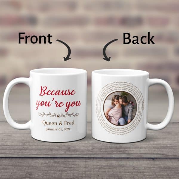 cute picture gifts for boyfriend: Spiral Song Lyrics Mug with Photo