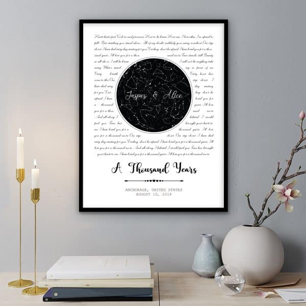 gifts for get your husband: Star Map And Song Lyrics Framed Print