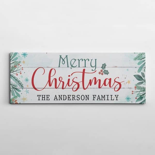 Merry Christmas Canvas Sign With Custom Family Name: holiday gifts for teacher