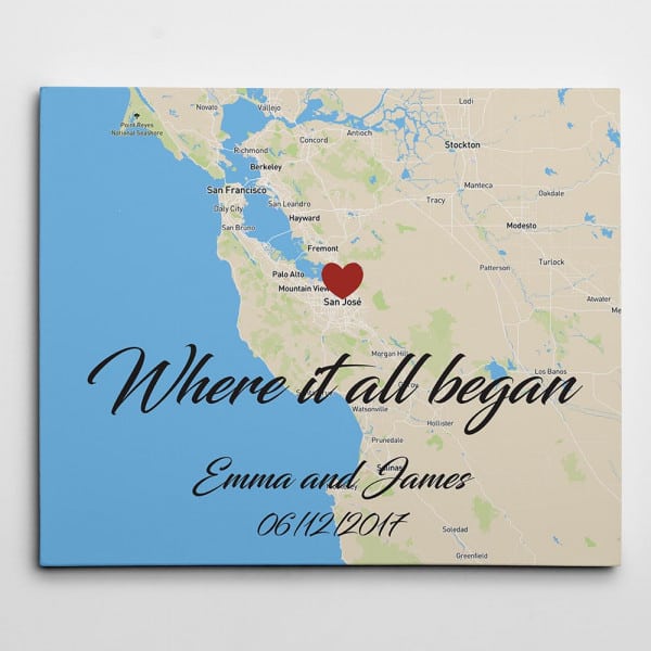 creative gifts for boyfriend: Where It All Began Horizontal map canvas