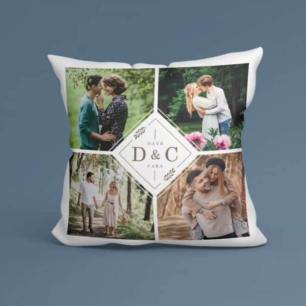 Couple’s Personalized Monogram Photo Collage Pillow