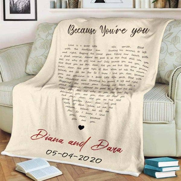 gifts for lesbian marriage: Heart-Shaped Song Lyrics Blanket