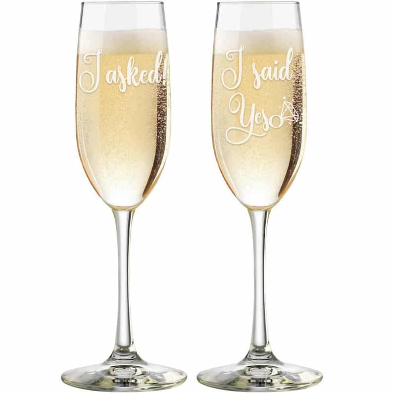 Engraved Engagement Champagne Flute Glass Set