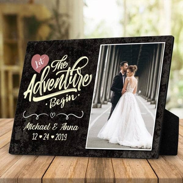 wedding gift idea for coworker: Let The Adventure Begin Desktop Plaque