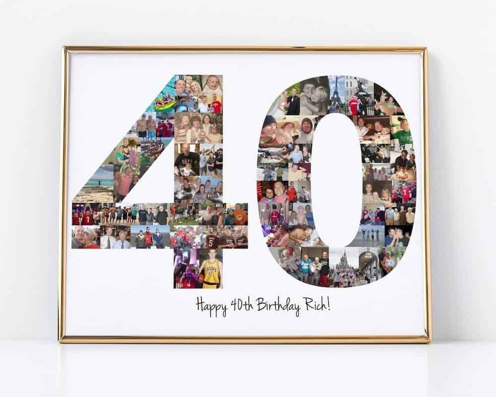 Number 40 photo collage print birthday gift for her